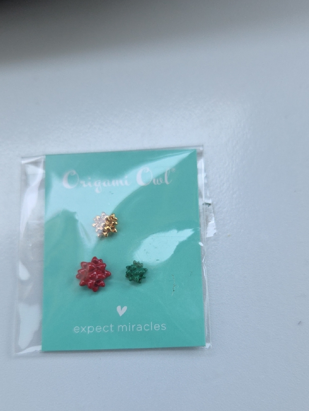 Origami Owl Red, Green & Gold Bow Charm Trio